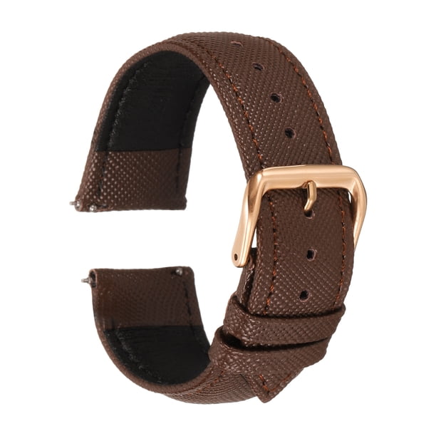 Correas de reloj de cuero Uxcell de 22 mm, correa de cuero de grano fino, reemplazo de piel de vaca, correa de reloj para mujeres y hombres, tono marrón y oro rosa