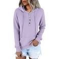 thumbnail image 3 of ManxiVoo Ladies Slim Fit Button Detail Hooded Sweatshirt for Autumn and Winter Comfort Wear S Size Purple, 3 of 9
