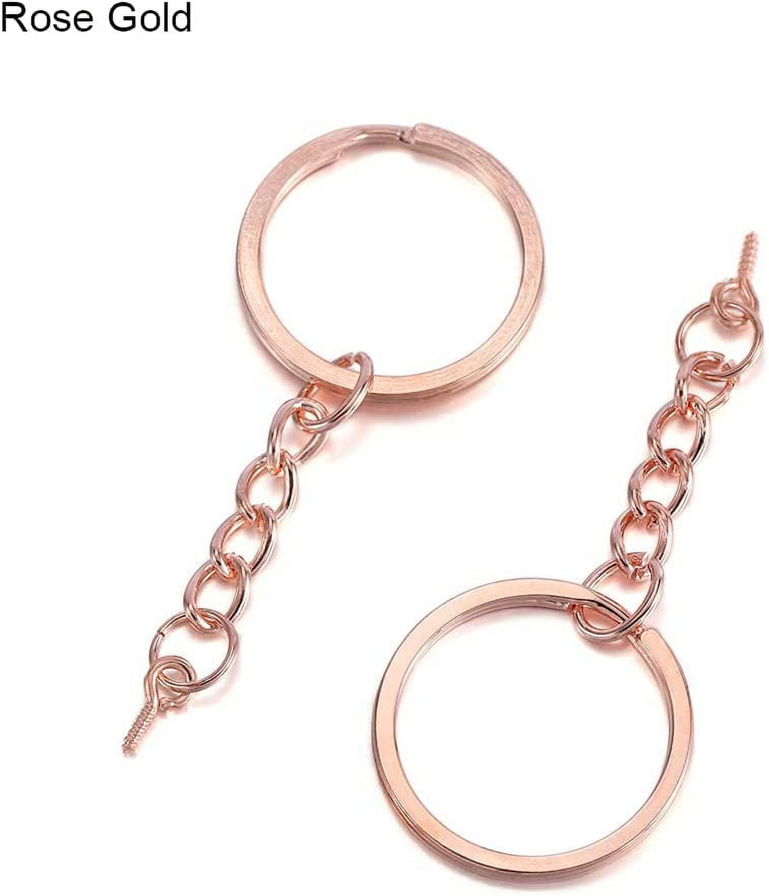Personalizablex Premium 30mm Flat Key Chain Rings with Attached Chain - Perfect for Crafts - 5 Colors. Rose Gold, Gold, Silver, Black and Gunmetal.
