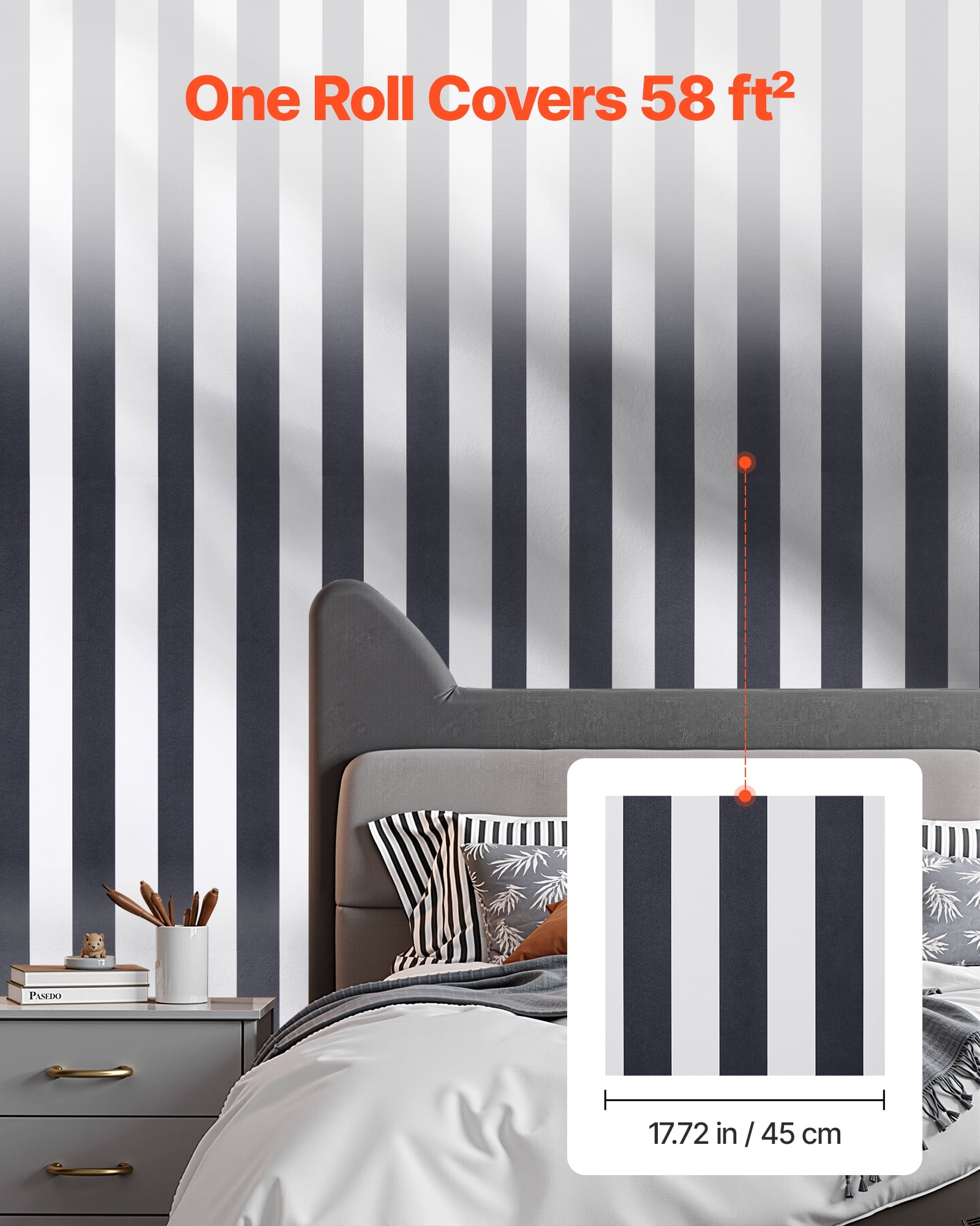 VEVOR Peel and Stick Wallpaper, 17.7 x 590.5 inch Contact Paper Black White Modern Geometric Waterpoof Self Adhesive, Easy to Clean Wall Decorative Vinyl Roll for Bedroom Kitchen Bathroom Office