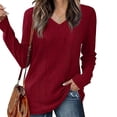 thumbnail image 4 of VISALY V Neck Pullover Sweater Ribbed Long Sleeve Tops Long Sleeve Shirts Casual Fall Tops Lightweight Sweaters Fashion Clothes Casual Sweaters Sweatshirts Loose Fit Hoodie Baggy Sweaters Rd2 L, 4 of 5