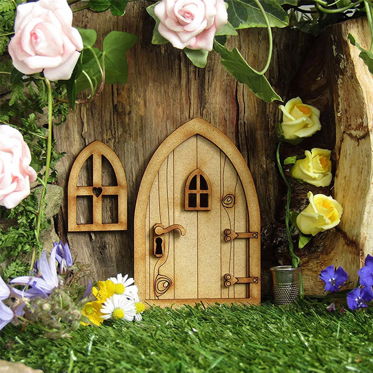Fairy Door Round Fairies Moss Gardens Heart Window Wood to Paint Miniatures 