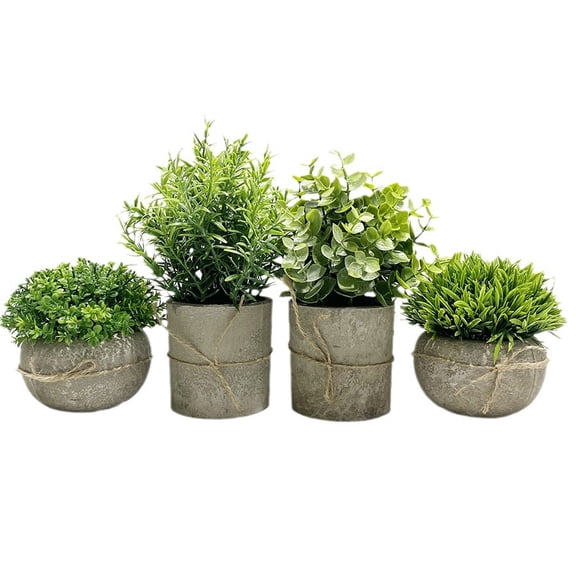 4 PCS Artificial Plants with Paper Pulp Pots, Mini Faux Eucalyptus Rosemary Succulent Set, Plastic Greenery Decor for Desk Shelf Bathroom Kitchen Bedroom Office, Table Centerpiece