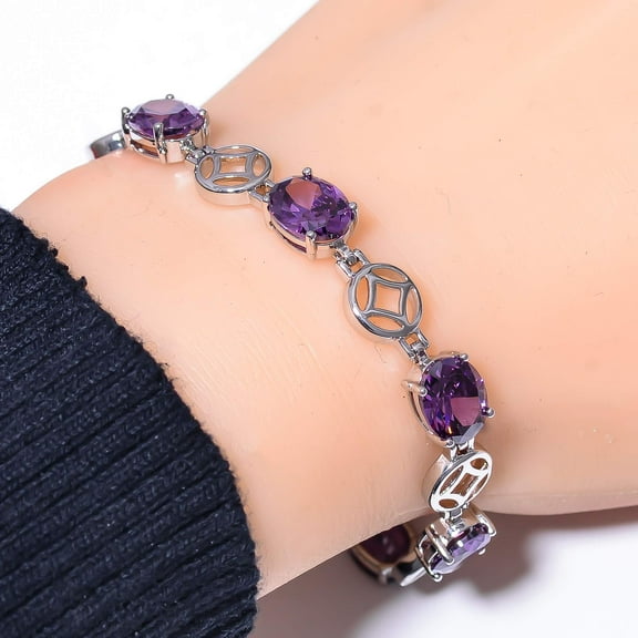 Purple Amethyst 925 Sterling Silver Tennis Bracelet 7.99" B_9733_733_27, New Year Sale, Valentin's Day Gift