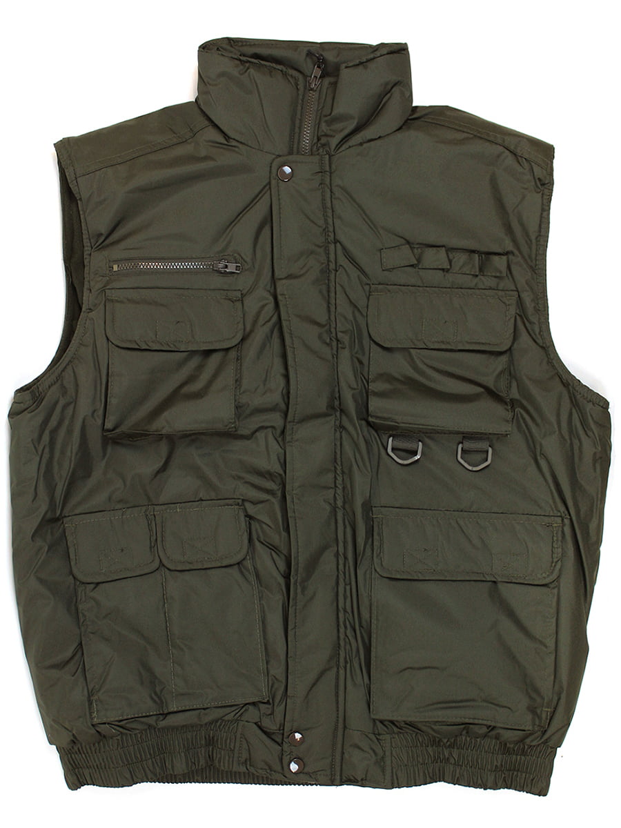 Olive Green Mens Winter Outdoor Cotton Padded Waterproof Vest Multi ...