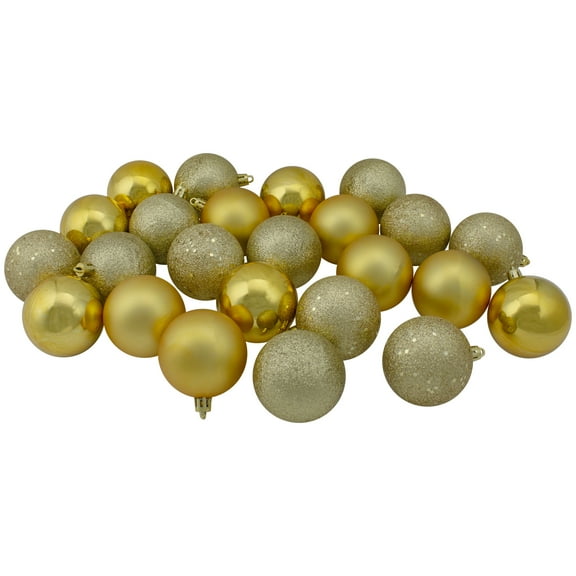 Northlight 24ct Shatterproof 4-Finish Christmas Ball Ornament Set 2.5" - Vegas Gold