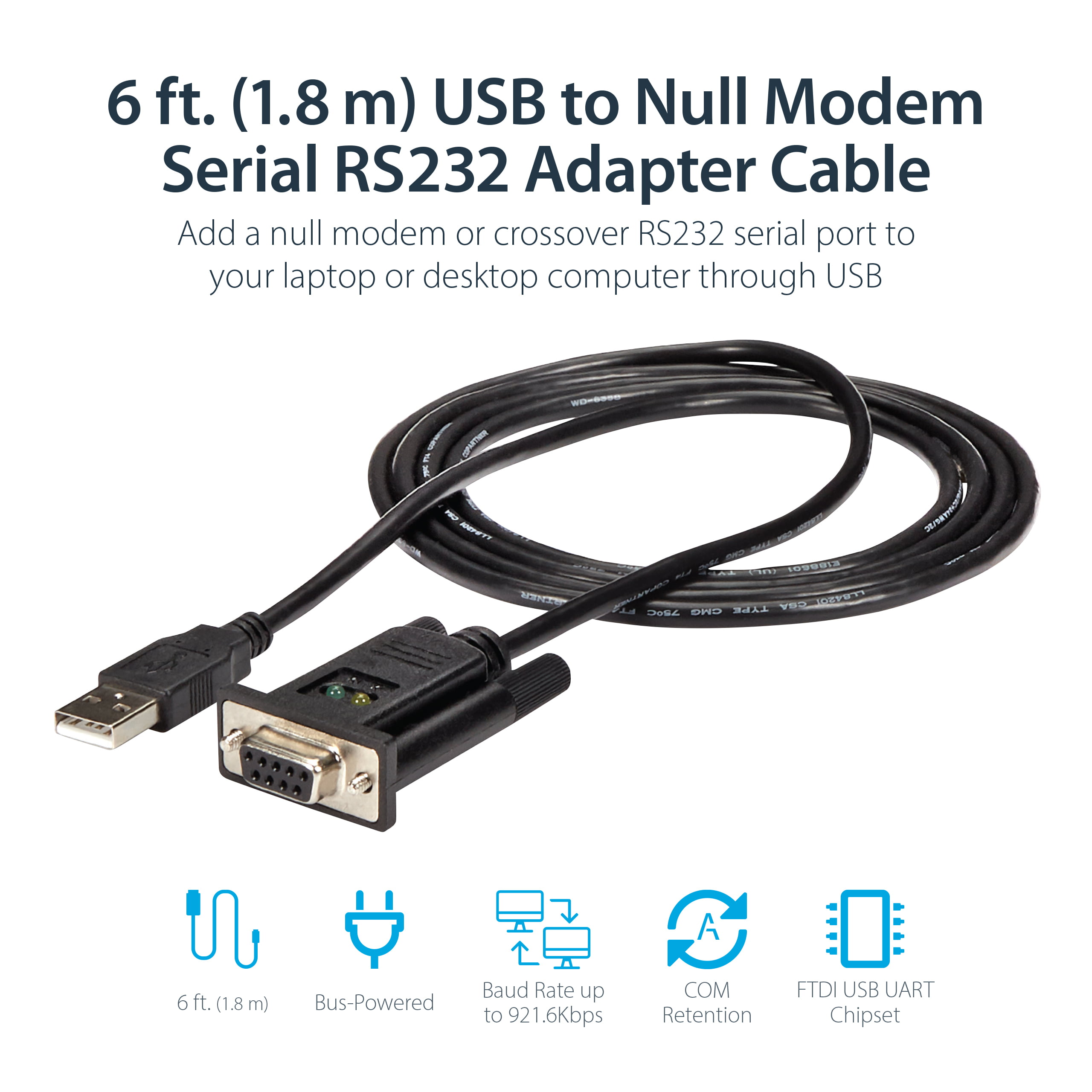 to bryder daggry dråbe StarTech.com USB to Serial RS232 Adapter - DB9 Serial DCE Adapter Cable  with FTDI – Null Modem - USB 1.1 / 2.0 – Bus-Powered - Walmart.com