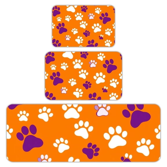RKSupls Kitchen Rug Set 3 Piece Anti-Slip Flannel Floor Mats, Dog Paw Pattern Washable Absorbent Runner Mats for Kitchen Bathroom Home Decor