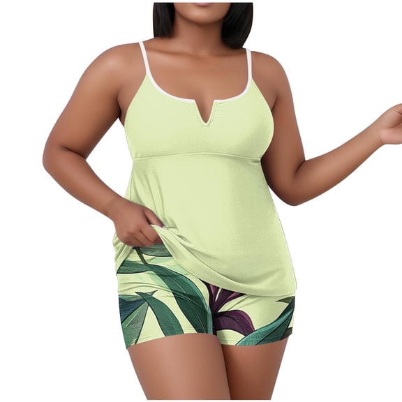 CLOISE Womens Swimsuits Tankini Sets 2 Piece Plus Size Swimwear with Boy Shorts Built in Bra Full Coverage Flowers Bathing Suit Hawaiian Beachwear