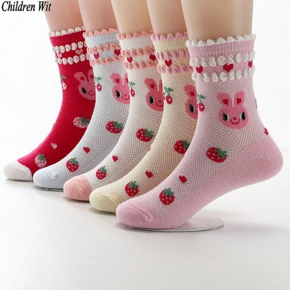 5 Pairs /Lot Girls Socks 2024 New Spring Summer Cotton Lace Bunny Mesh Breathable Children Socks 3-12 kids Socks For Girls WY TZHB 12-15 year