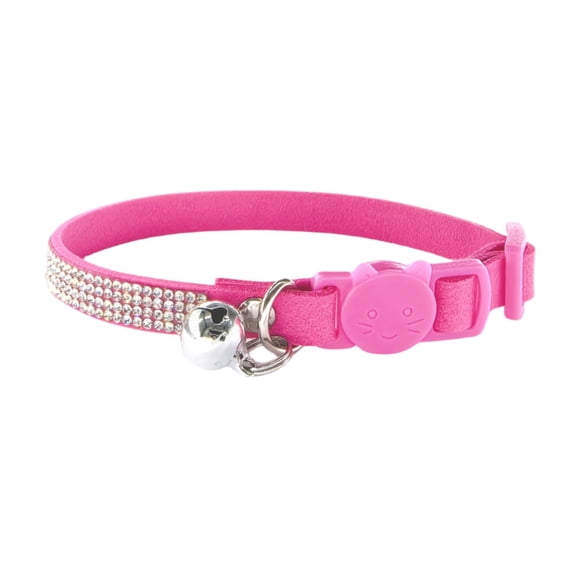 Miaocao Rhinestone Cat Collar Breakaway with Bell Safety Buckle, Adjustable Diamond Girl Boy Kitty Cute Comfy Collar for Kitten Tiny Little Pets Rabbits, 6"-9" Pink Extra Small