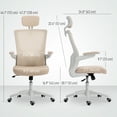 thumbnail image 2 of Ergonomic Beige Office Chair with Adjustable Lumbar & Headrest - Swivel Desk Task Chair for Home Office & Study - Flip-Up Armrests, Mesh Back & Linen Seat, 2 of 7