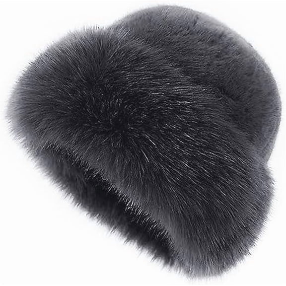 Women's Faux Fur Russian-Style Trapper Hat - Ultra-Soft Plush Winter Trooper Cap with Windproof & Thermal Protection for Outdoor Hunting & Snow Activities（Grey 1 PCS）
