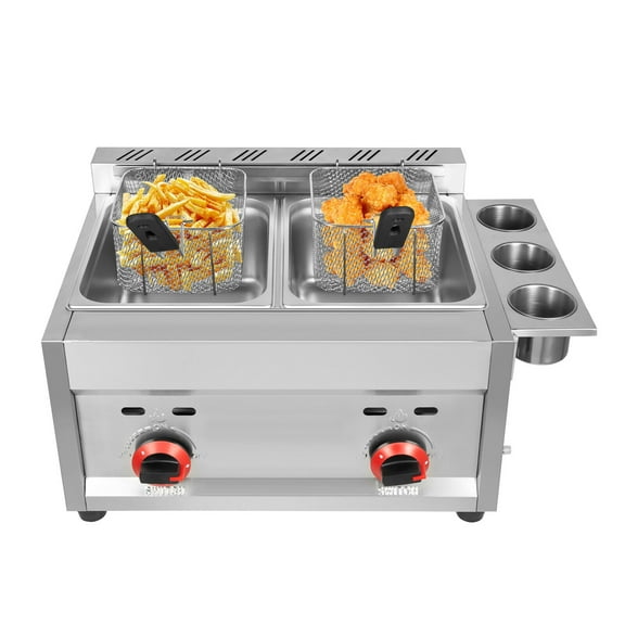 Countertop Gas Fryer,Commercial Stainless Steel Deep Fryer 2 Basket Propane LPG 18000Btu/hr 5.3QTx2