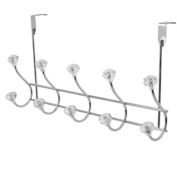 5 Hook Over the Door Hanging Rack with Crystal Knobs, Multipurpose for Hanging Clothes
