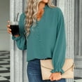 thumbnail image 6 of hgsbede Button Down Shirts for Women V-Neck Long Sleeve Solid Color T-Shirt Blouse, 6 of 9