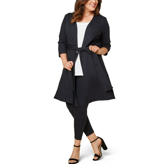 Seek No Further Women’s Plus Size Ponte Open Front Long Cardigan