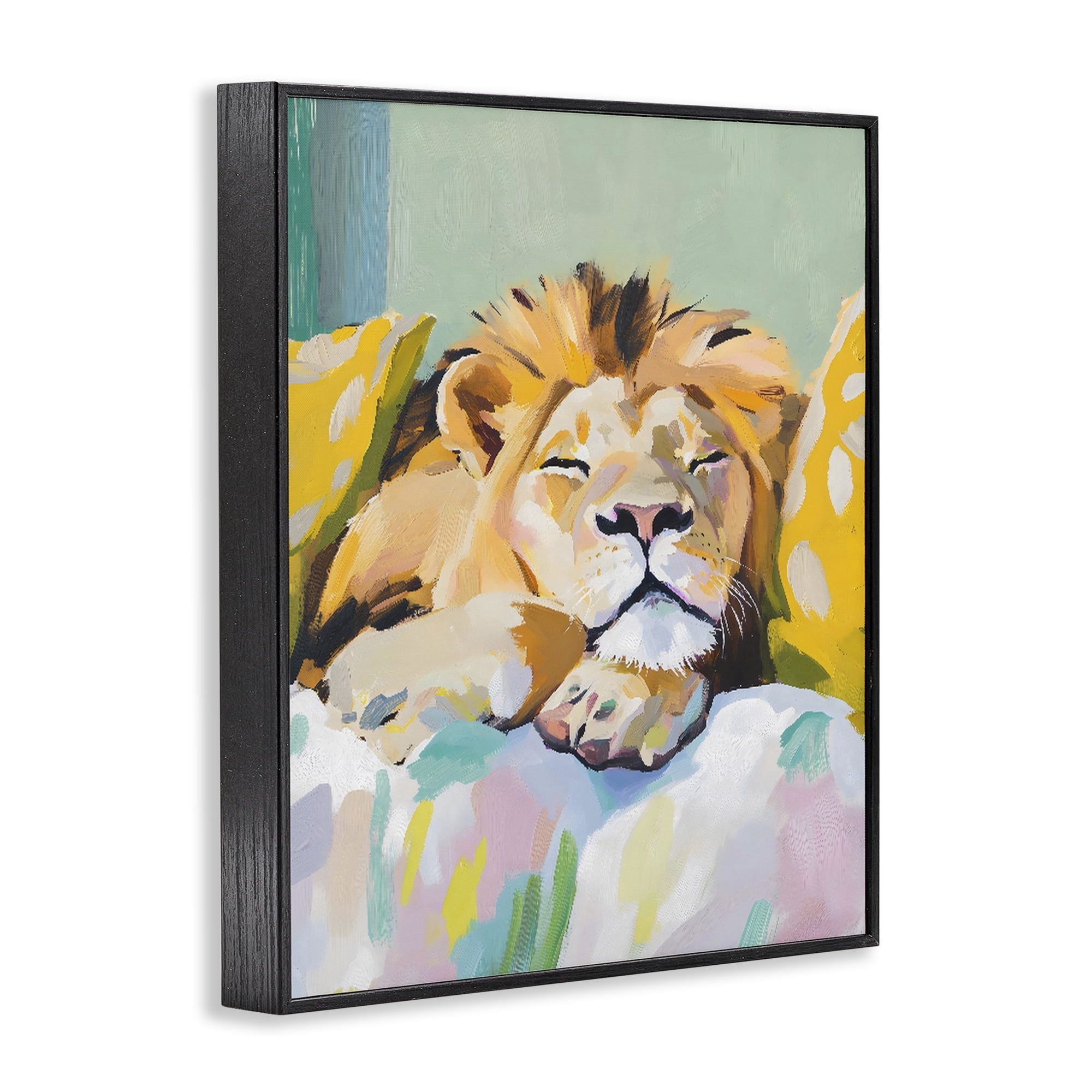 Stupell Industries Sleeping Lion on Pastel Pillows Black Framed Giclee Art, design by The Prints Vibe