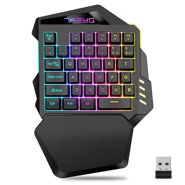 Clavier de Jeu Mécanique Sans Fil RGB Rétroéclairé Portable Mini Clavier Contrôleur de Jeu pour PC PS4 Gamer, 1 x Clavier de Jeu 1 x Émetteur, Noir