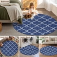 thumbnail image 5 of Round Area Rug 3 Ft, Navy Blue Moroccan Washable Non-Slip Circle Carpet for Living Room/Bedroom, Morocco Geometric Quatrefoil Plaid Low-Profile Small Floor Mats Collection Rugs for Indoor, 5 of 8