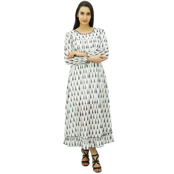Bimba Women's Printed Cotton Smocked Waist Long Maxi Dress Boho Chic