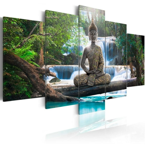 Tiptophomedecor Stretched Canvas Zen Art - Buddha And Waterfall - Stretched & Framed Ready To Hang Art