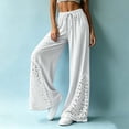 thumbnail image 4 of Kttectoa Womens Pants Drawstring Wide Leg Palazzo Pants Floral Lace Hem Boho Loose Casual Pants Vacation Solid, 4 of 5
