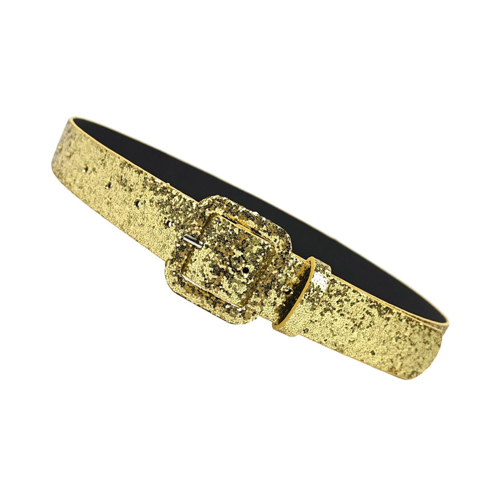 Gold stretch sequin belt with gold leaf buckle. Buckle is 3”W x 2.5”H. Gold Leaf Buckle Stretch Belt: Elegant Women main image 2
