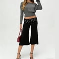 thumbnail image 2 of Women's Casual Wide Leg Cropped Pants Low Rise Fold Over Stretch Gaucho Pants for Summer Beach Holiday Streetwear, 2 of 6