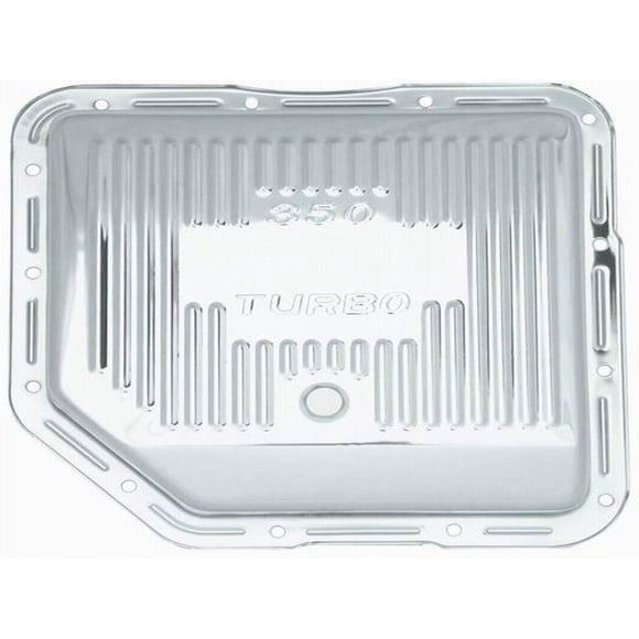 RPC Racing Power Company R9122 Auto Trans Oil Pan For Use With GM TH350 Transmissions; Stock Capacity; Finned; Chrome Plated; Steel; With Drain Plug