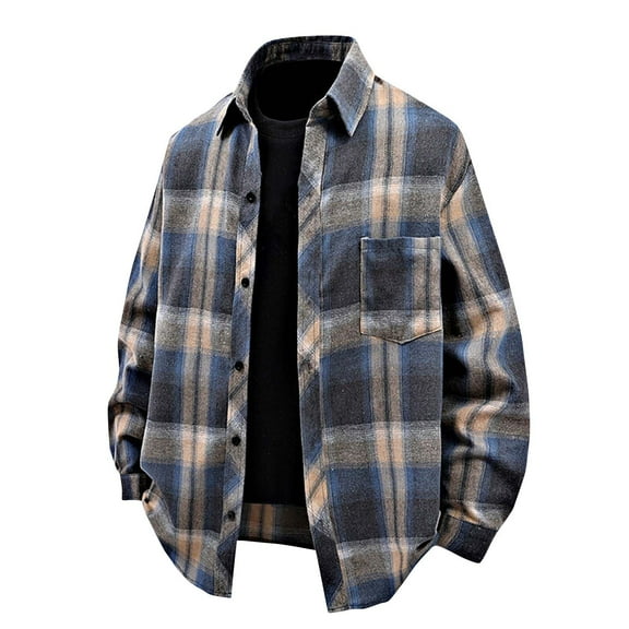 CYiJun Mens Flannel Plaid Shirts Long Sleeve Button Down Dress Shirt Relaxed Fit Casual Plaid Shirts with Pockets,Gray L