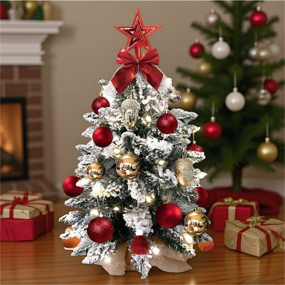 Canddidliike Exquisite Christmas Tree with LED Lights & Decoration, 2ft TableTop Mini Small Xmas Trees, Flocked Artificial Arbol de Navidad - White