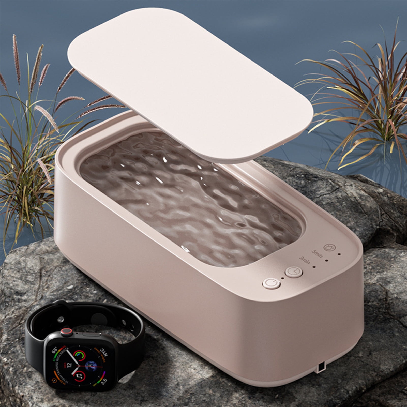 harmtty Ultrasonic Cleaner Wireless 3 Modes High Frequency Vibration Low Noise Multifunctional USB Rechargeable Jewelry Eyeglasses Watches Ultrasonic Cleaner,White