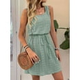 thumbnail image 4 of Women Hollow Out Textured Drawstring Mini Dress Bean Green L, 4 of 5