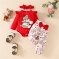 thumbnail image 2 of JDEFEG Baby Girl Clothes Set Long Sleeve Romper Pants Set Cute Baby Clothes for Girls Fall Winter Alphabet Print Crawling Pantsuit Includes Headband for 0 to 18 Months Red 9-12 Months, 2 of 9