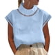 thumbnail image 1 of Camisola para mujer Camisetas sin mangas recortado de verano de Color sólido para mujer, camiseta de cuello de manga corta sin mangas ajustada de encaje, chaleco superior (Blue, XXL), 1 of 3