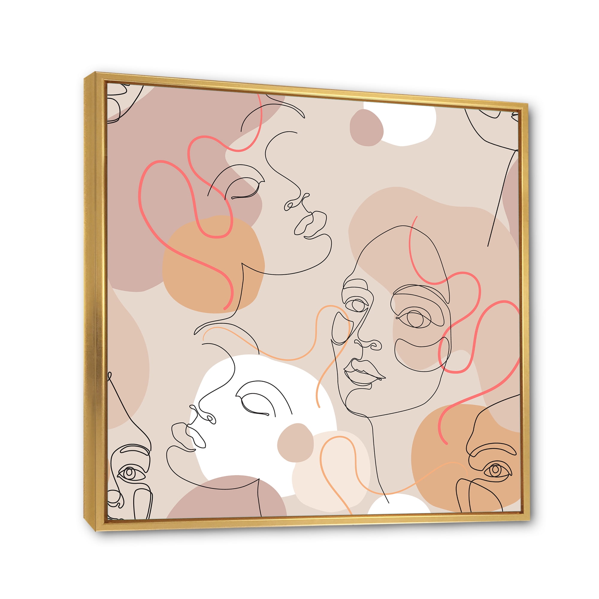 Designart 'Abstract Woman Portraits With One Line ' Modern Framed Canvas Wall Art Print