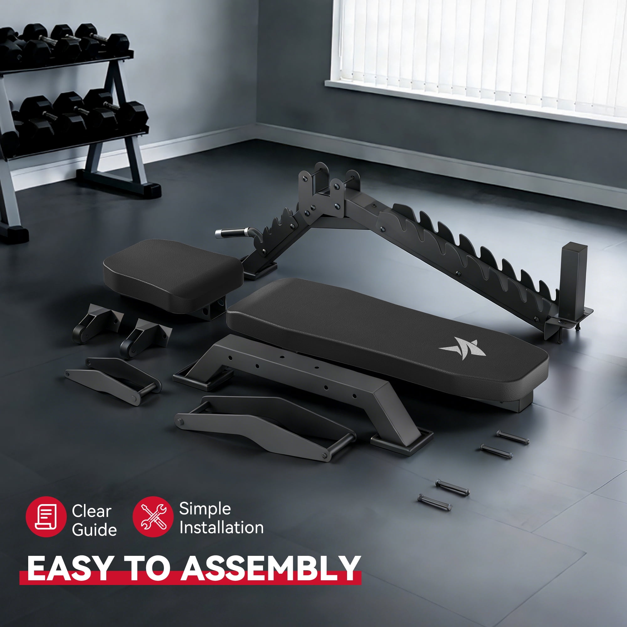 FASTES Adjustable Weight Bench 8 Positions Foldable Workout Bench Heavy-duty Weight Bench Press for Home Gym Full Body Strength Training, Max Weight 1400lbs, Black