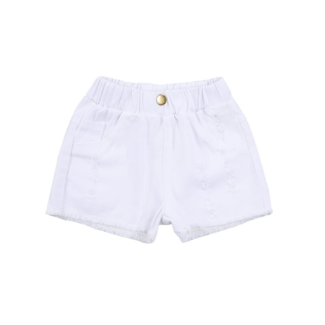 Kmbangi Kids Girls Denim Shorts High Elastic Waist Ripped Jeans Short Pants for Summer 2-8T