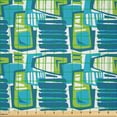thumbnail image 2 of Ambesonne Abstract Fabric by the Yard Microfiber, Quirky Doodle Shapes Lines, 5 Yards, Sea Blue Apple Green, 2 of 2