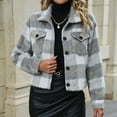 thumbnail image 2 of SWSMCLT Women's Warm Coat Plaid Printed Outerwear Casual Long Sleeve Topcoats Trendy Western Short Jacket Winter Button Down Light Grey Medium, 2 of 4