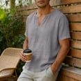 thumbnail image 5 of Dvprdro Mens Cotton Linen T Shirts V Neck Short Sleeve Solid Casual Beach Tops, 5 of 10