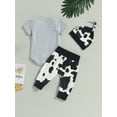 thumbnail image 4 of ZAXARRA Baby 3Pcs Summer Outfits, Short Sleeve Romper + Cow Print Pants + Knot Hat Set Newborn Clothes, 4 of 9