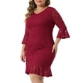 thumbnail image 2 of DARING DIVA Plus Size V Neck Ruffle Hem Lace Cocktail Dress 4X Burgundy, 2 of 6