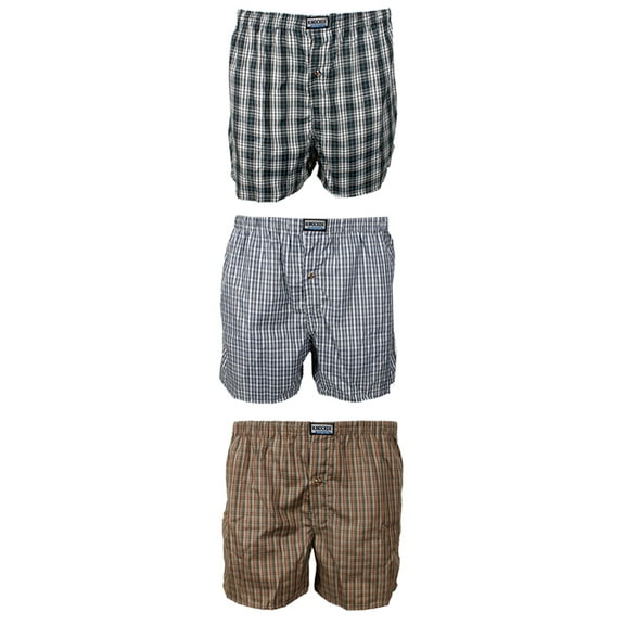 Knocker Men's 3 Pack Plaid Button Fly Boxer Shorts Blue Multi XL
