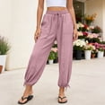 thumbnail image 6 of Women's Soft Cotton Blend Yoga Pants with Mid Elastic Waistband & Functional Pockets, Tummy Control Flattering Fit for Slimming Support, For Running Gym Workout Lounge & Daily, 6 of 9