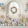 thumbnail image 4 of 18 Inch Easter Wreaths for Front Door, Pastel Egg Wreath with Magnolia and Lamb's Ear Leaves, Small Floral Wall Wreath for Indoor Decor Spring Easter Table Centerpiece Decorations, 4 of 7
