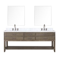 Lexora Norwalk 84 in W x 22 in D Grey Oak Double Bath Vanity, Carrara Marble Top, Faucet Set, and 36 in Mirrors
