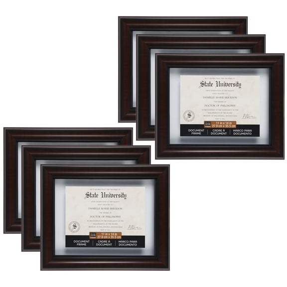 Studio Decor 11" x 14" Mahogany & Black Document Float Frame - Includes Hanging Hardware, Horizontal or Vertical Display - Bulk 6 Pack