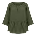 thumbnail image 5 of SBYOJLPB Women's Round Neck Top 3/4 Sleeved Solid Color and Linen Short Sleeved Top, 5 of 9